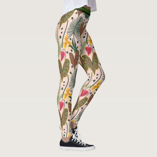 Elegant Botanical Flowers Greenery Pattern Leggings (Right)