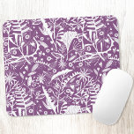 Elegant Botanical Folage Purple Mouse Pad<br><div class="desc">Pretty floral botanical silhouettes of nature,  white foliage,  leaves and flowers on a purple background.</div>