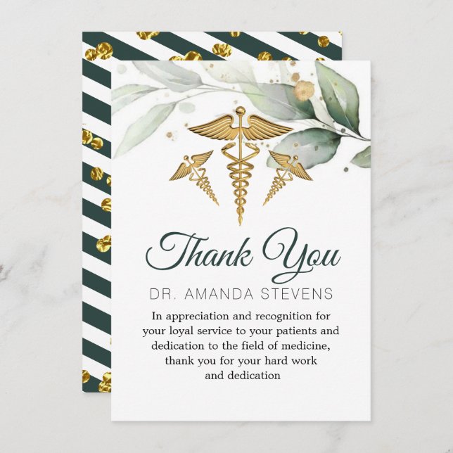 Elegant Botanical Foliage Doctor Thank You Card (Front/Back)