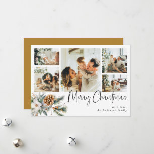 Elegant Botanical Foliage & Photo Gold Christmas Holiday Card