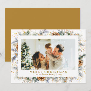 Elegant Botanical Foliage   Photo Merry Christmas Holiday Card