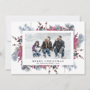 Elegant Botanical Foliage & Poinsettia Christmas Holiday Card