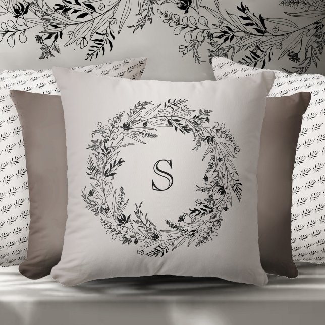Elegant botanical foliage wreath letter S Cushion (Creator Uploaded)