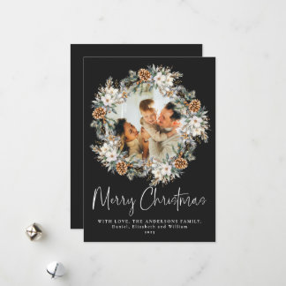 Elegant Botanical Foliage Wreath | Photo Christmas Holiday Card