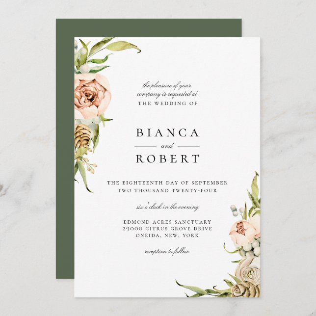Elegant Botanical Forest Floral Wedding Invitation (Front/Back)