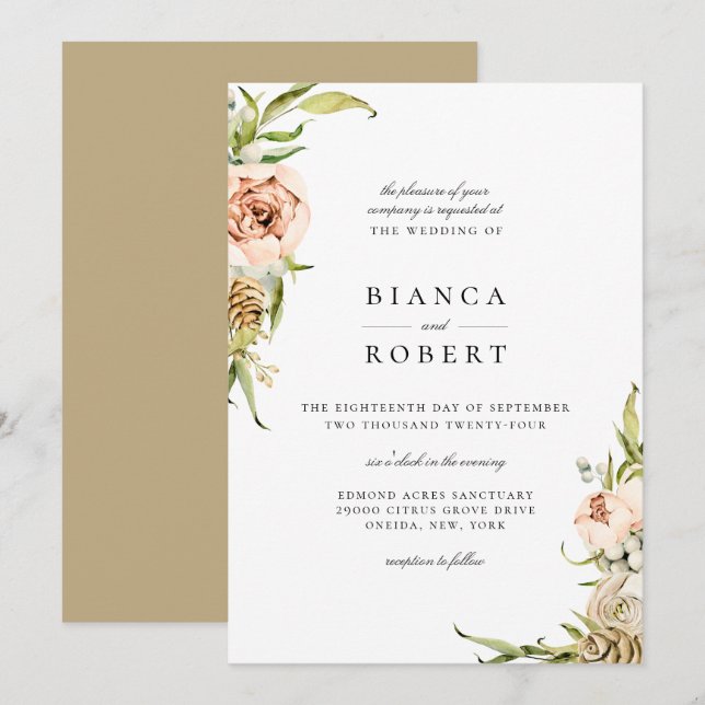 Elegant Botanical Forest Floral Wedding Invitation (Front/Back)