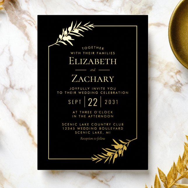 Elegant Botanical Frame Gold Black Wedding (Creator Uploaded)