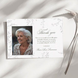 Elegant Botanical Funeral Black and White Photo Thank You Card