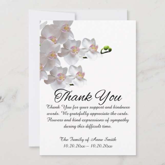 Elegant botanical funeral thank you note card (Front)