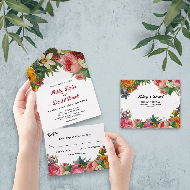 Elegant Botanical Garden Boho Roses Floral Wedding All In One Invitation (Creator Uploaded)