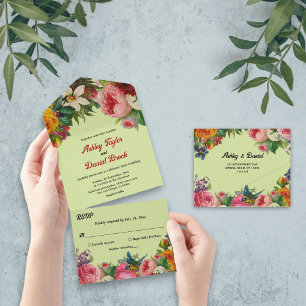 Elegant Botanical Garden Country Floral Wedding All In One Invitation