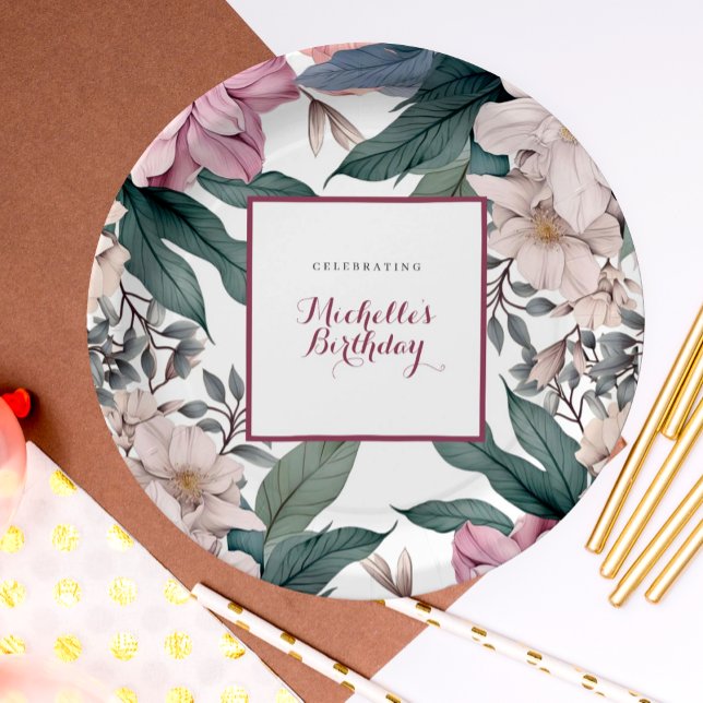 Elegant Botanical Garden Floral Birthday Party Paper Plate (Creator Uploaded)