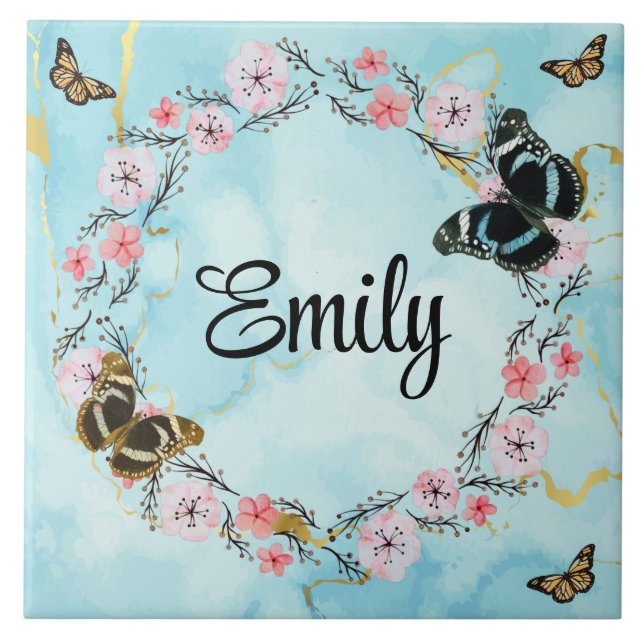 Elegant Botanical Garden Floral Pattern Tile (Front)