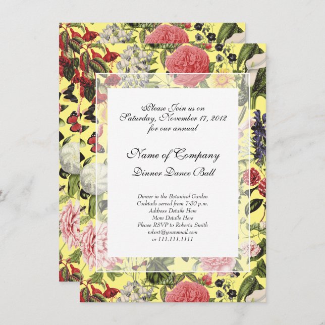 Elegant Botanical Garden Gala Dinner Spring Yellow Invitation (Front/Back)