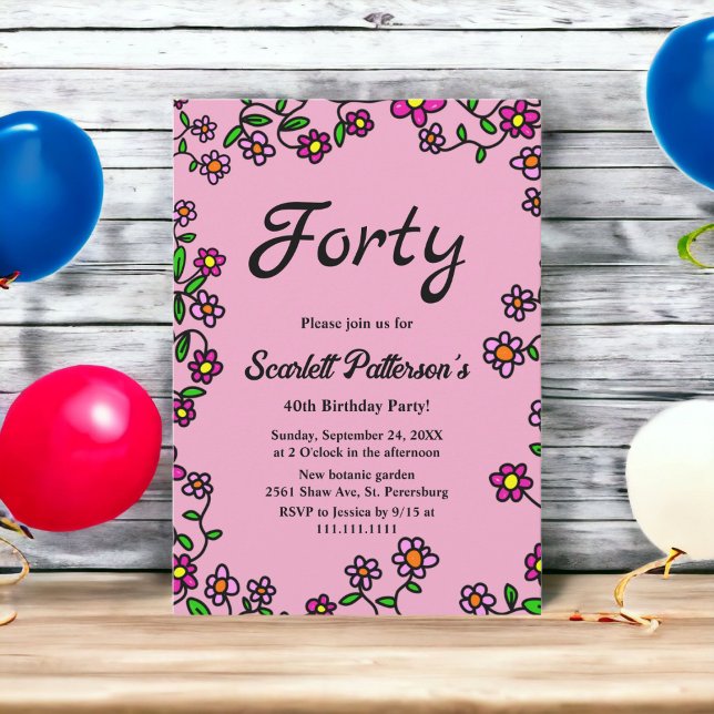 Elegant Botanical Garden Rose Floral 40th Birthday Invitation (Creator Uploaded)