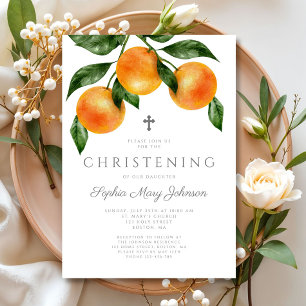 Elegant Botanical Girl Christening Invitation