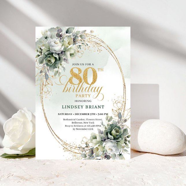Elegant Botanical Gold 80th Birthday Invitation (Elegant Botanical Gold 80th Birthday Invitation)