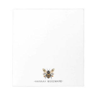 Elegant Botanical Gold Bee Personalized  Notepad