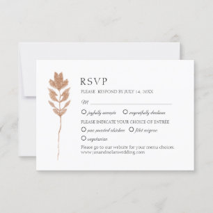 Elegant botanical gold flower. Modern wedding RSVP Card