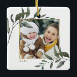 Elegant Botanical Gold Foil Frame Christmas Photo Ceramic Ornament<br><div class="desc">Elegant Botanical Gold Foil Frame Christmas Photo Ornament with winter eucalyptus branches and faux gold foil framing around your photo. Easy to customise the text on both sides!</div>