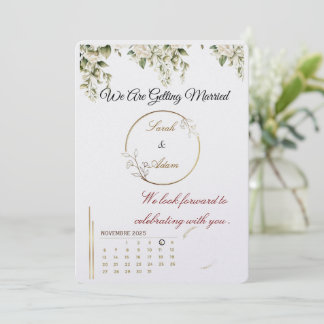 Elegant botanical gold frame save the date card