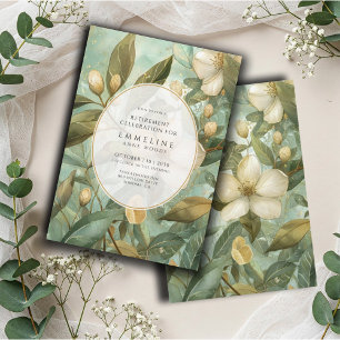 Elegant Botanical Gold Green Floral Retirement  Invitation