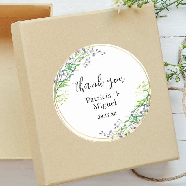 Elegant Botanical Gold Greenery Wedding Thank You Classic Round Sticker (Creator Uploaded)