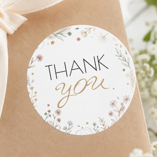 Elegant Botanical Gold Script Thank You Classic Round Sticker