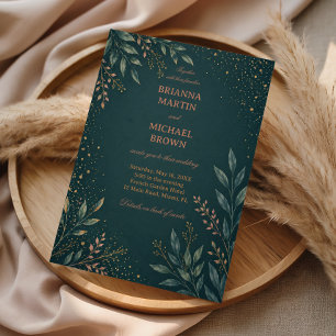 Elegant Botanical Gold Teal Invitation