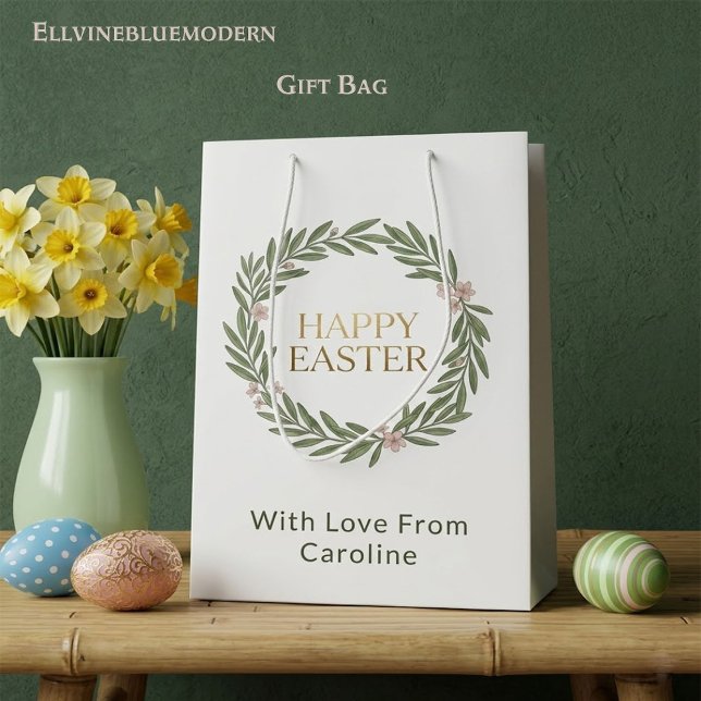Elegant Botanical Gold Wreath Moss Green Easter Medium Gift Bag (Creator Uploaded)