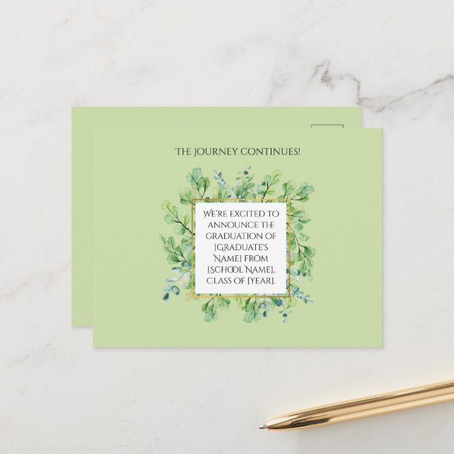 Elegant Botanical Graduation Announcement Postcard (Front/Back In Situ)