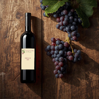 Elegant Botanical Grapevine Design Wine Label