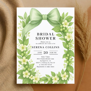 Elegant Botanical Green Bow Bridal Shower Postcard