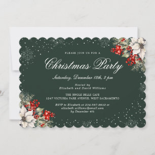 Elegant Botanical Green Christmas Holiday Party Invitation