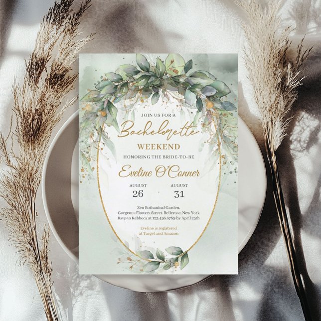 Elegant botanical green eucalyptus gold geometric  invitation (Elegant botanical green eucalyptus gold geometric invitation)