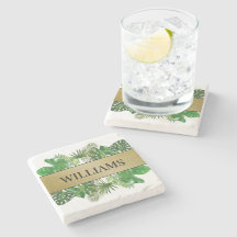 Elegant Botanical Green Faux Gold Palm Leaf