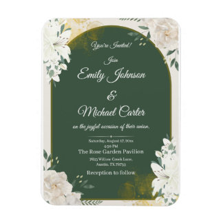 Elegant Botanical Green & Gold Wedding Invitation Magnet