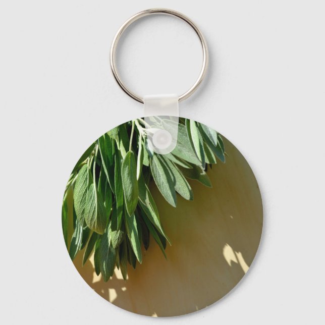 Elegant botanical green herbs leaves sage key ring (Front)