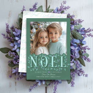 Elegant Botanical Green Lavender Photo Christmas Card