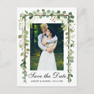 Elegant Botanical Green Photo Save The Date Announcement Postcard