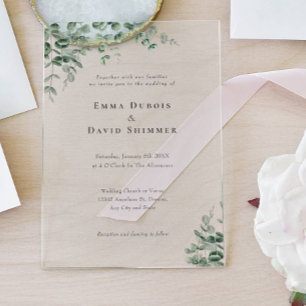Elegant Botanical green simple Script Wedding Acrylic Invitations