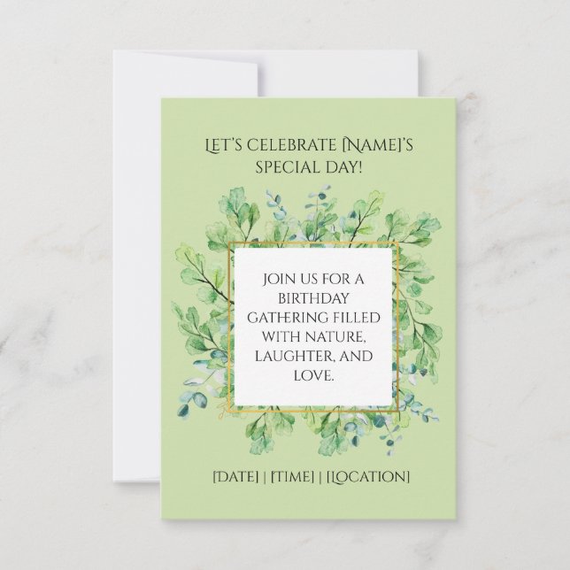 Elegant Botanical Greenery Birthday Party Invitation (Front)