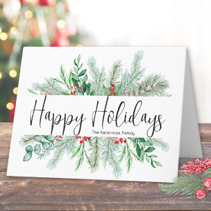 Elegant Botanical Greenery Christmas Happy Holiday Card
