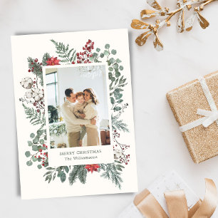 Elegant Botanical Greenery Christmas Photo Holiday Card