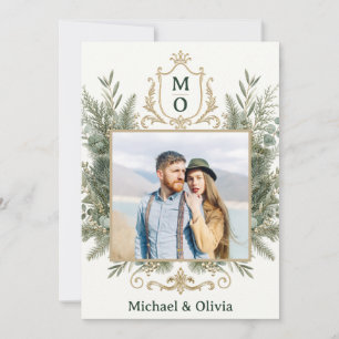 Elegant Botanical Greenery Crest Holiday Card