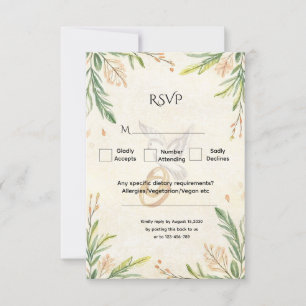 Elegant Botanical Greenery  Dove & Rings Wedding RSVP Card