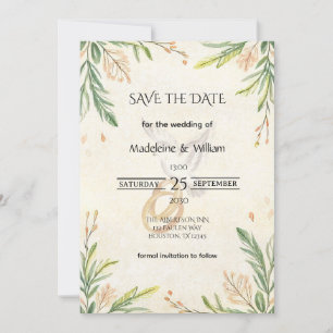 Elegant Botanical Greenery Dove & Rings Wedding Save The Date