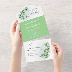 Elegant Botanical Greenery Eucalyptus Wedding  All In One Invitation