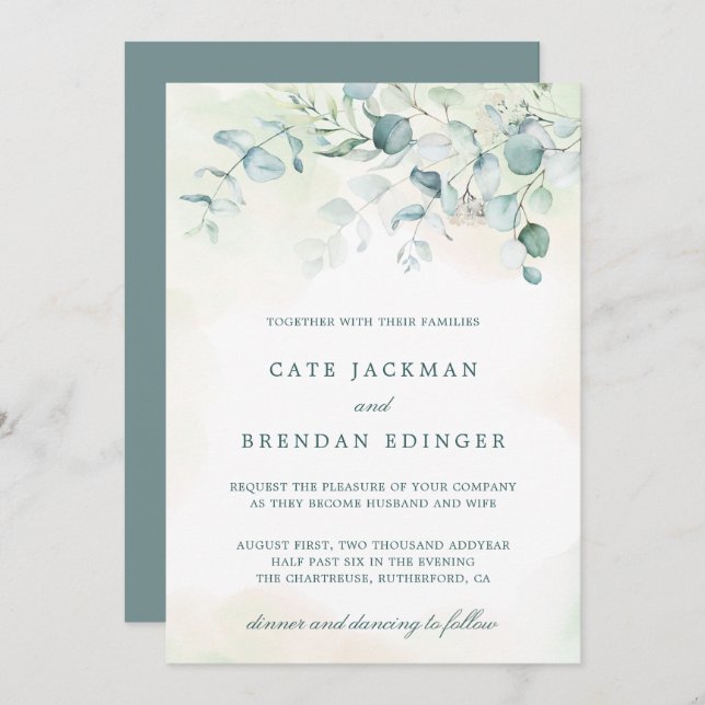 Elegant Botanical Greenery Eucalyptus Wedding Invitation (Front/Back)