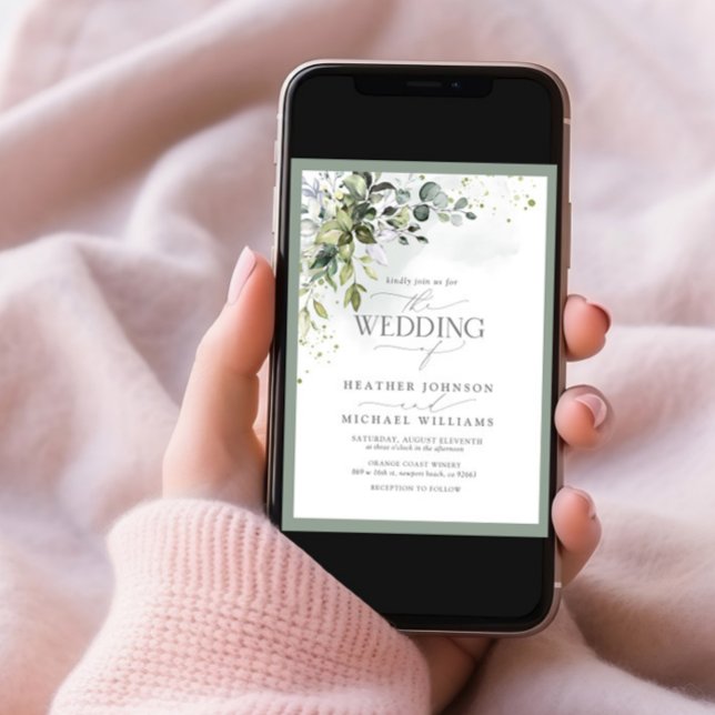 Elegant Botanical Greenery Floral Watercolor Photo Invitation (Creator Uploaded)